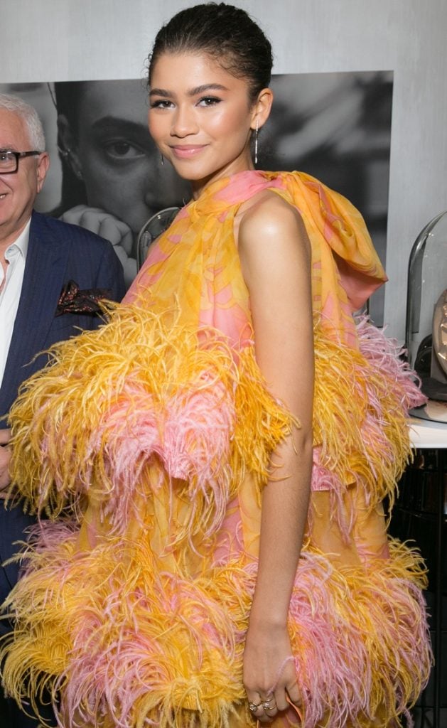 Big Bird Zendaya at Âme Jewelry Launch in Ostrich Feather Dress