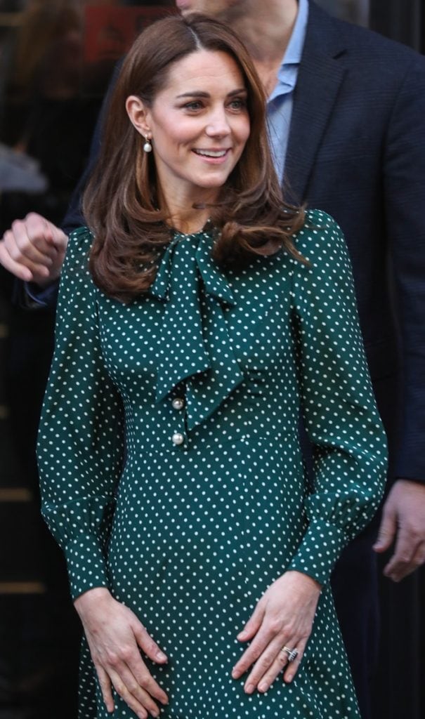 Kate Middleton Dresses Like Christmas Tree in Green Dotted Silk Dress