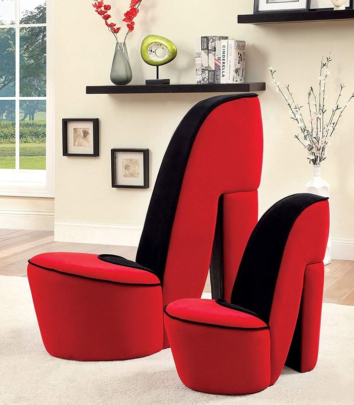 Red and Black Stiletto Style Accent Chairs