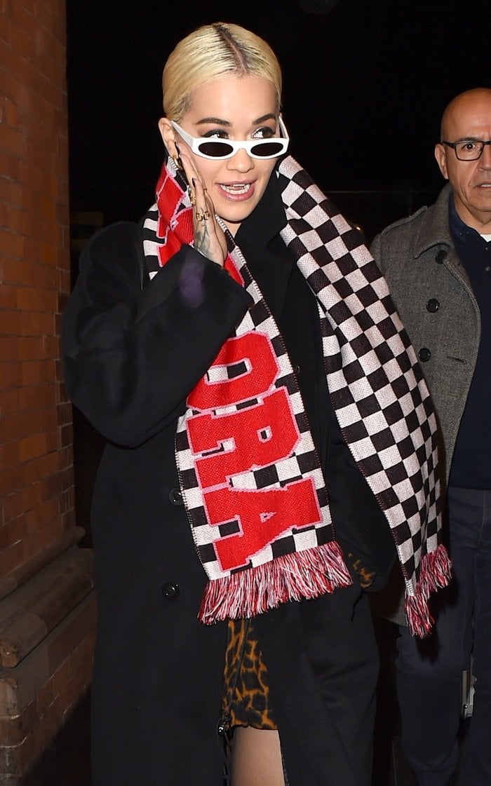 Rita Ora Wears House of Fucking Holland Checkerboard Scarf