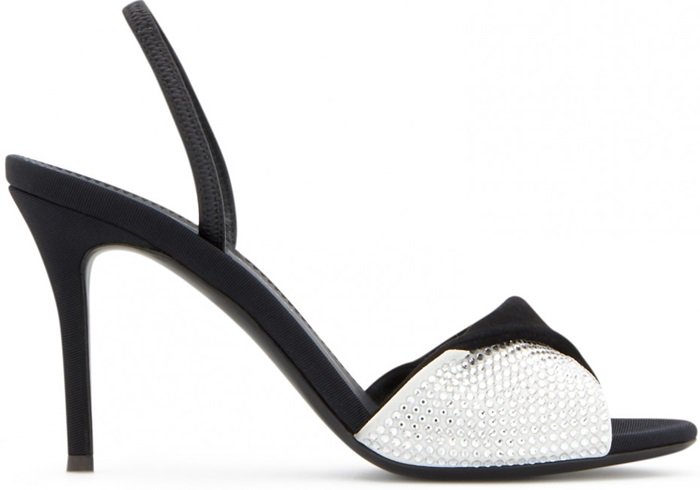 Crafted from black and white suede with crystals, these sandals feature a crossover detail.