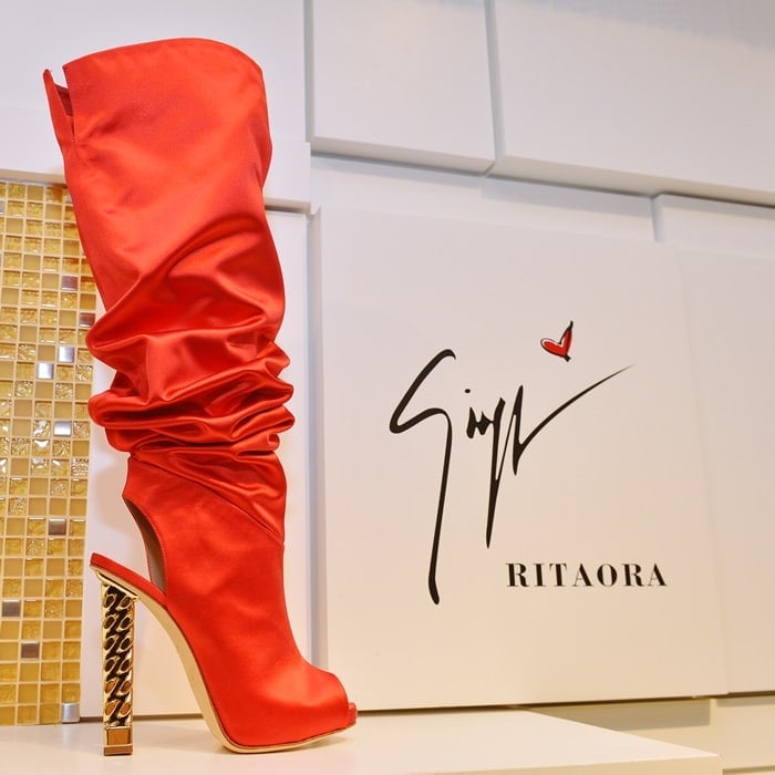 Giuseppe Zanotti Giuseppe for Rita Ora Leather Peep Toe Knee-High Slouch Boots
