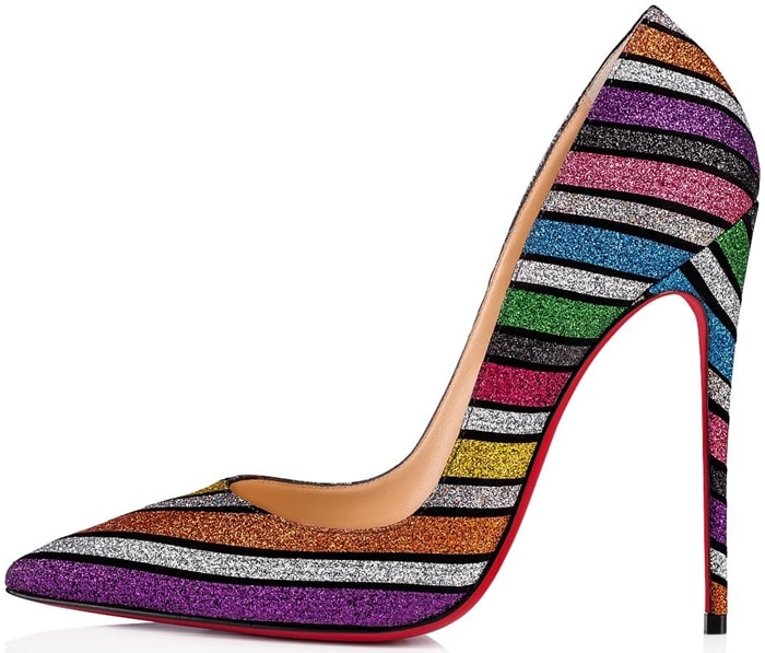 Rainbow Stripe So Kate Glitter Suede Red Sole Pumps by Louboutin