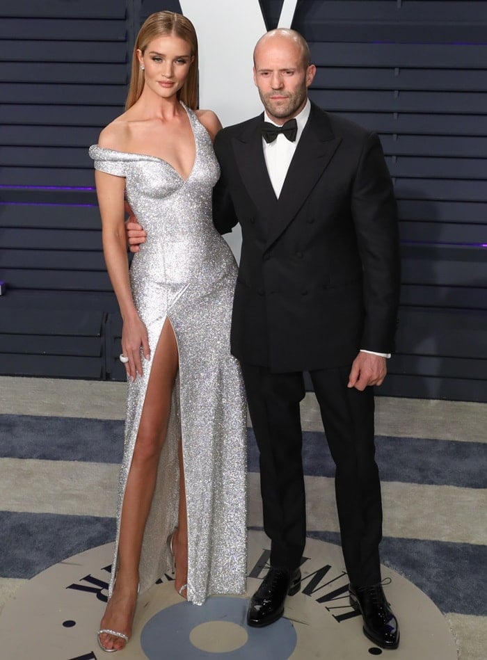 Rosie Huntington-Whiteley joined her longtime partner Jason Statham at the 2019 Vanity Fair Oscar Party at the Wallis Annenberg Center for the Performing Arts in Beverly Hills, California, on February 24, 2019