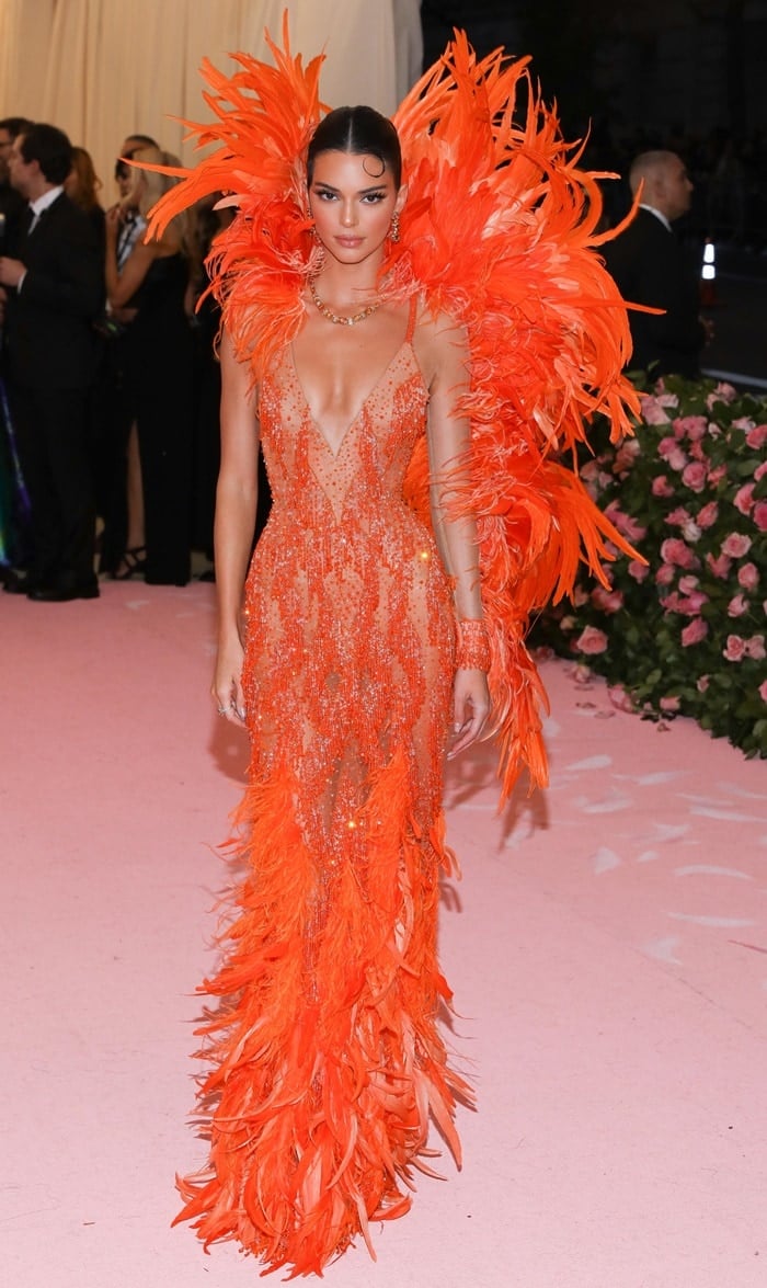 Is That A Chicken Kendall Jenner S Orange Feathered Naked Dress