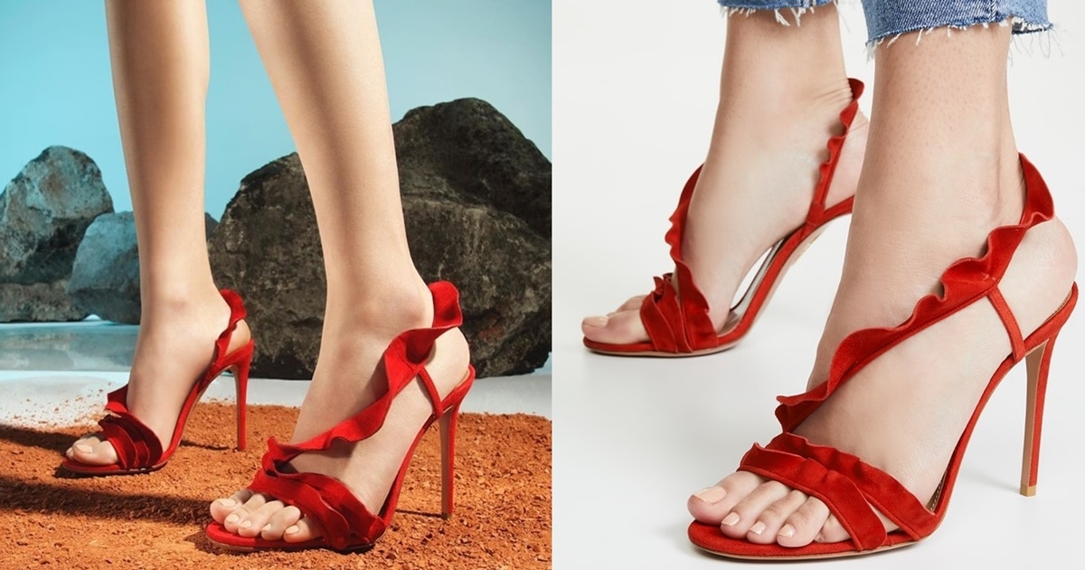 Cascading Ruffle Sandals in Lipstick Red, Black, Crystal and White