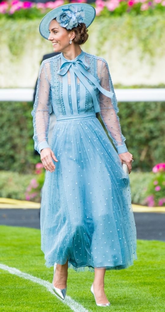 Kate Middleton Wears Blue Elie Saab Dress and Silver Pumps at Royal Ascot