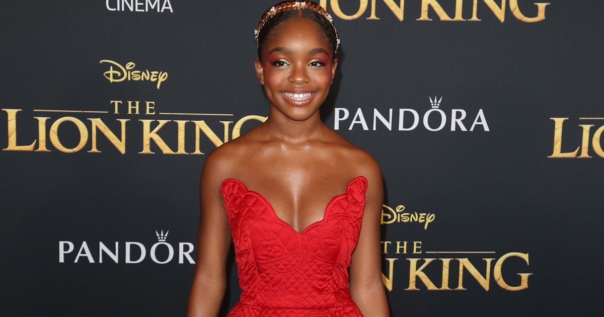 Marsai Martin Exposes Cleavage in Way Too Low Red Quilted Dress