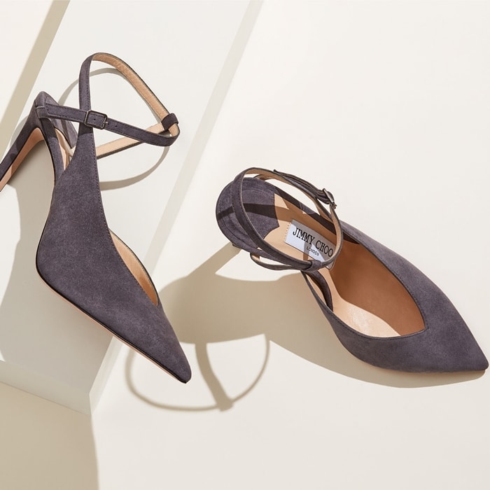 Jimmy Choo’s grey Sakeya pumps are an elegant addition to your trans-seasonal ensembles