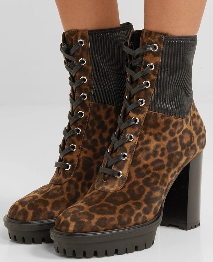 These ankle boots have been made in Italy from soft leopard-print suede and are fitted with stretch-leather panels and chunky platform soles for added traction