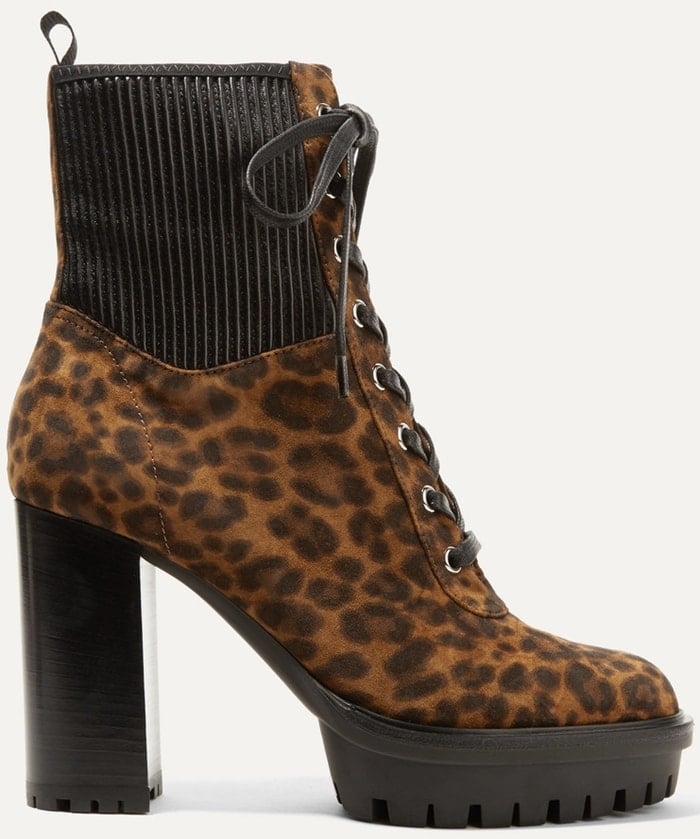 These ankle boots have been made in Italy from soft leopard-print suede and are fitted with stretch-leather panels and chunky platform soles for added traction