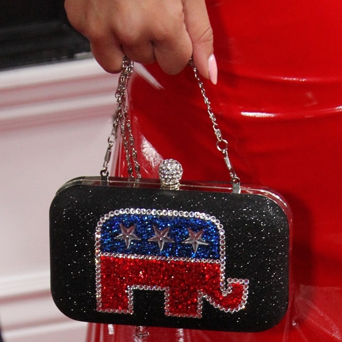 Joy Villa's black clutch bedazzled with the Republican Party's elephant