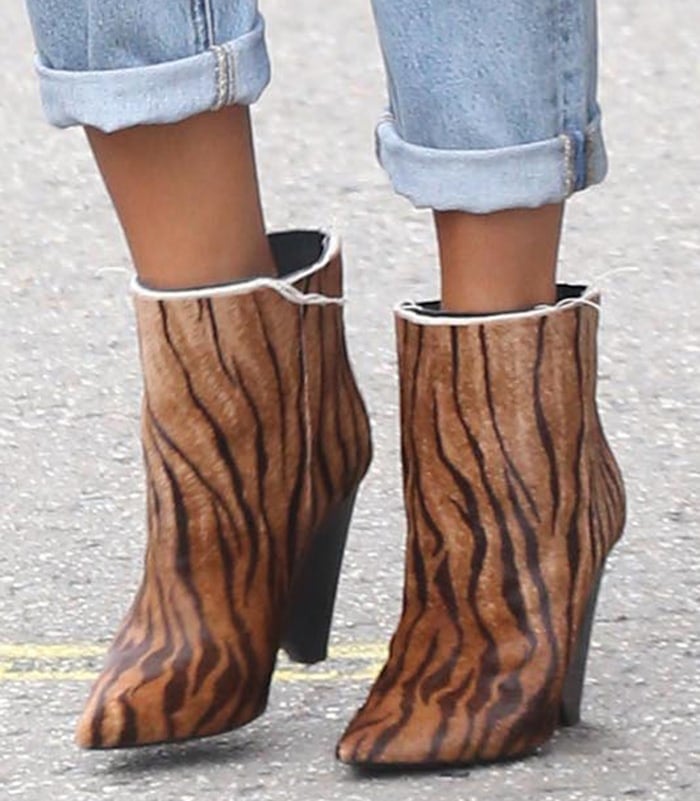 Chrissy Teigen's Niki zebra-print calf hair ankle boots