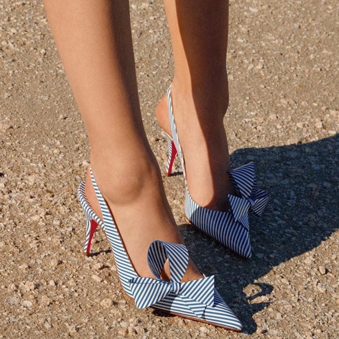 blue and white striped pumps