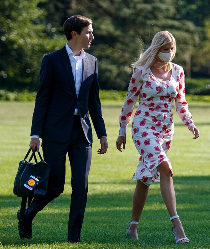 Ivanka Trump and husband Jared Kushner arrive on the South Lawn of the White House on July 26, 2020