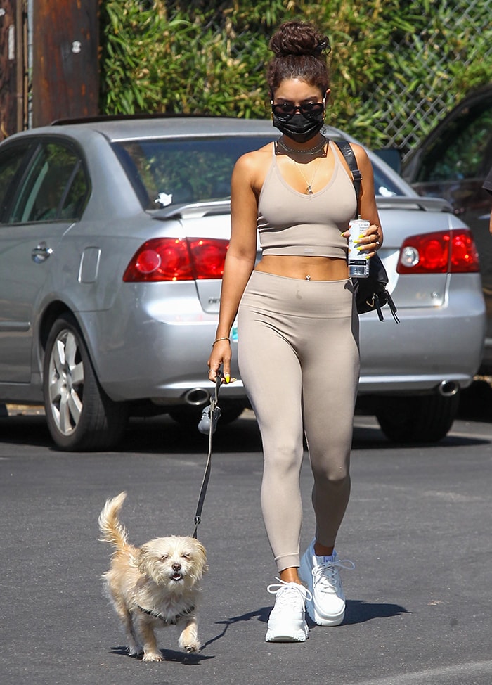 Vanessa Hudgens goes braless in Set Active crop top and leggings