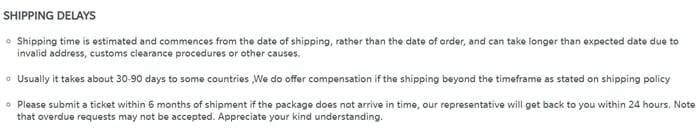 Make sure to read the section on shipping delays carefully