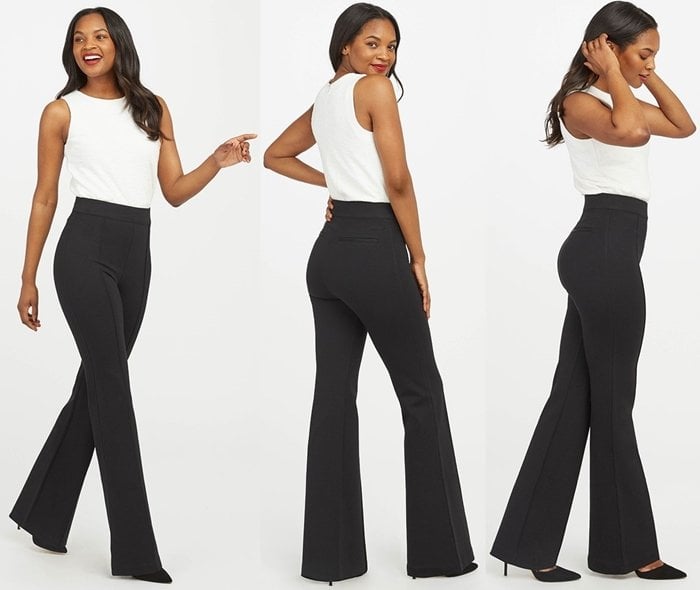 Experience the epitome of style and confidence with these sleek pants that not only provide a flattering fit and accentuate your curves, but also boast a fashionable flare hem, adding a playful and trendy touch to your ensemble