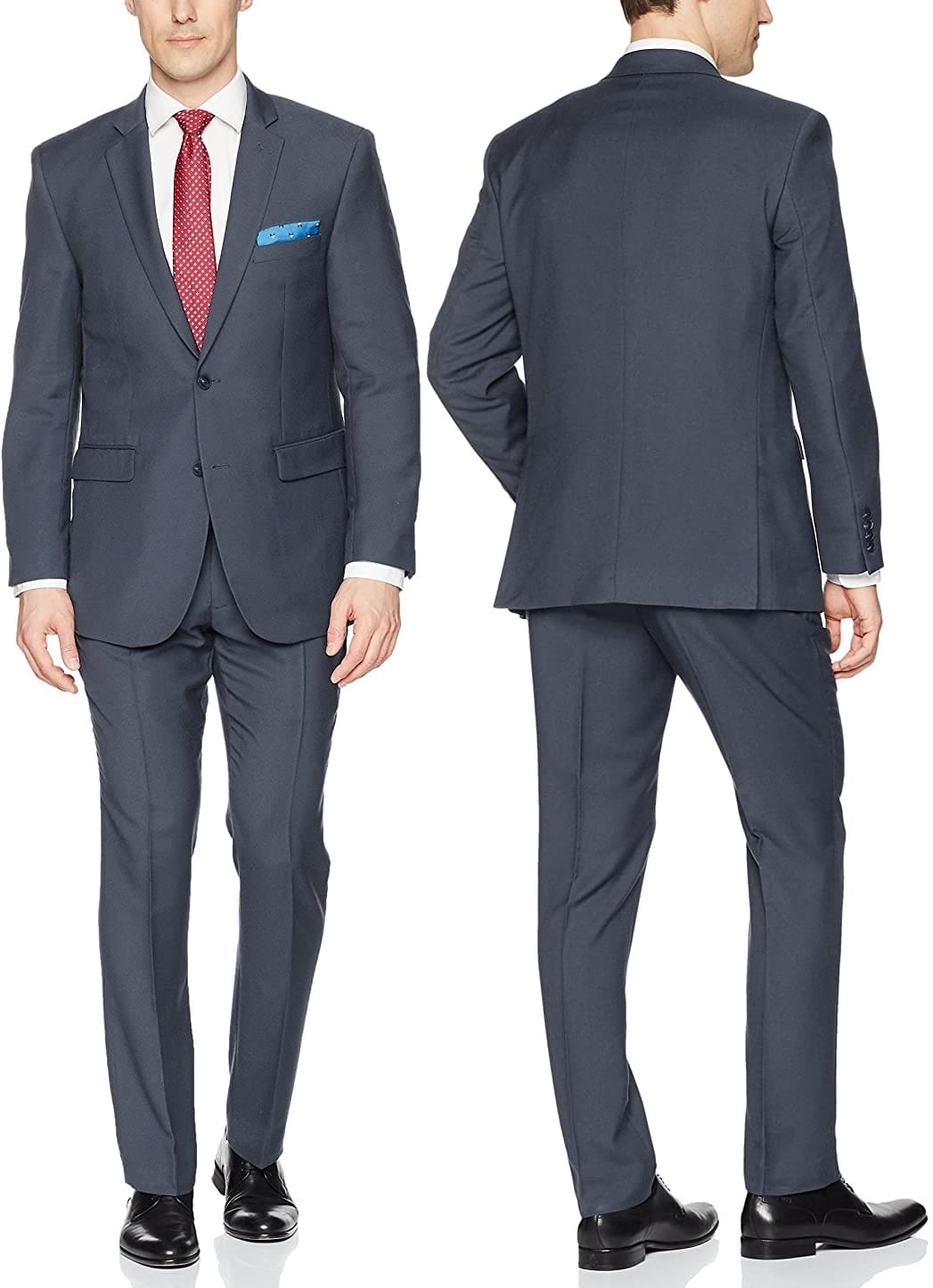 Wearing a neat, tailored black suit like the Perry Ellis suit set is a general rule for men