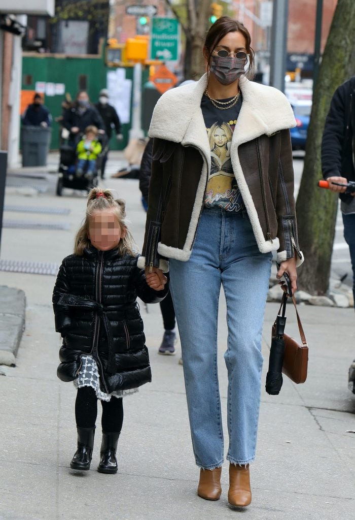 How Irina Shayk Pairs Blazer With Zebra Striped Knee-High Boots