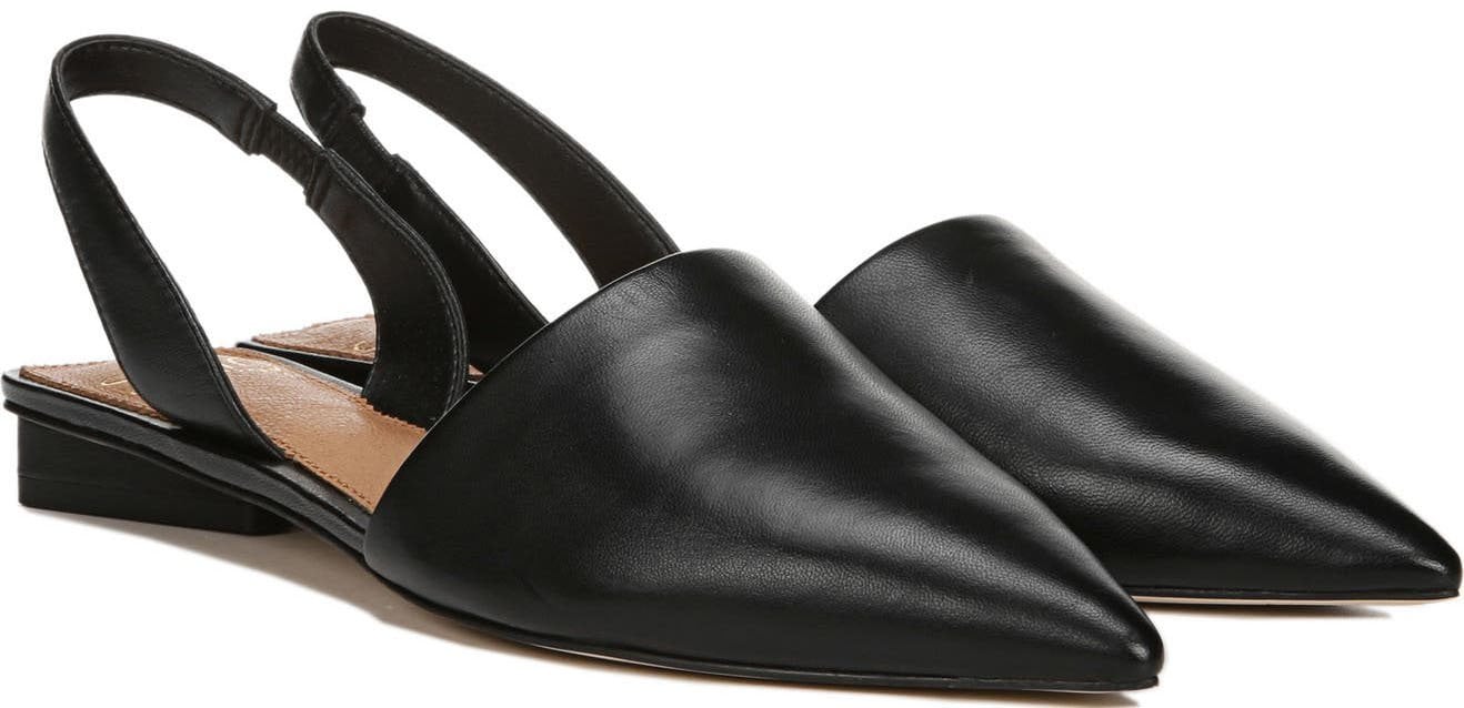 Sleek and chic, the Sarto by Franco Sarto flat can elevate any outfit with its pointed toes, slingback strap, and triangular heel