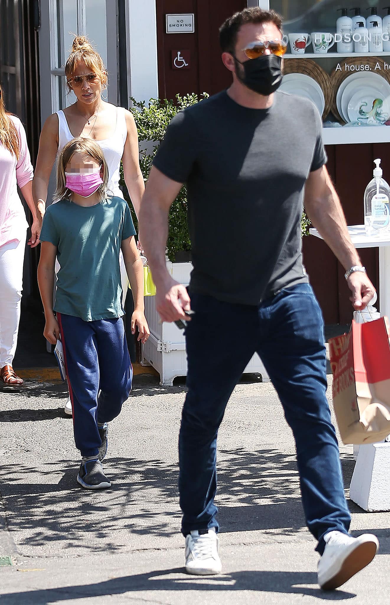 Ben Affleck and his son, Samuel, both opt for plain t-shirts with blue pants