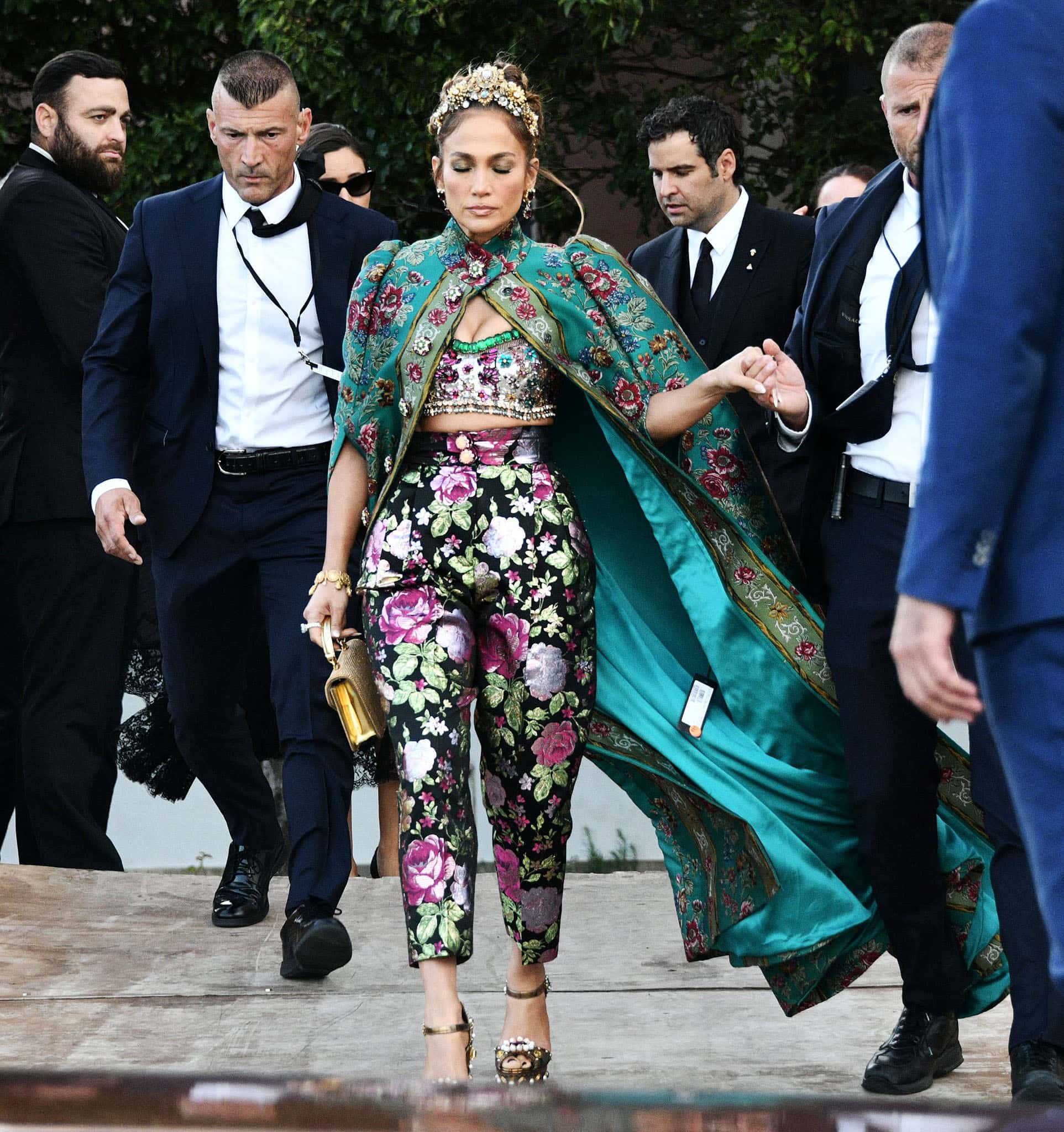 Jennifer Lopez looks regal in her Dolce & Gabbana embellished bralette and trousers