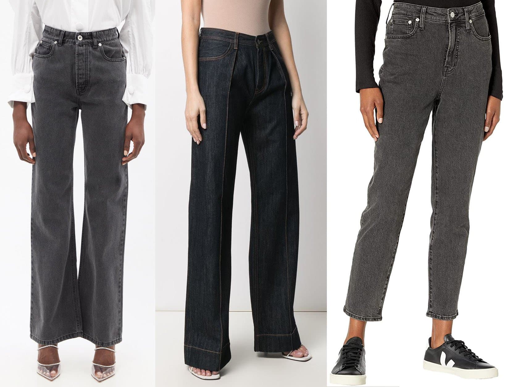 Chic and Comfortable: Highlighting Paco Rabanne's High-Rise Flared Jeans, Ports 1961's Dark-Wash Flares, and Madewell's Curvy Perfect Vintage Jeans for a blend of style and comfort