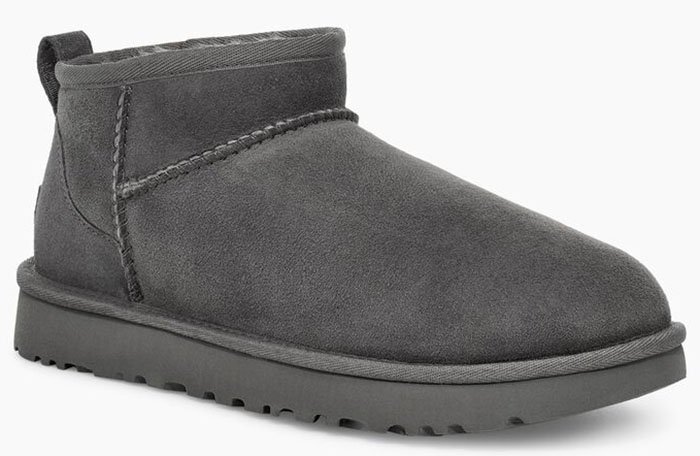 The UGG Classic Ultra Mini boots, featuring plush sheepskin lining and a lightweight sole, are a favorite for their cozy comfort and easy slip-on design