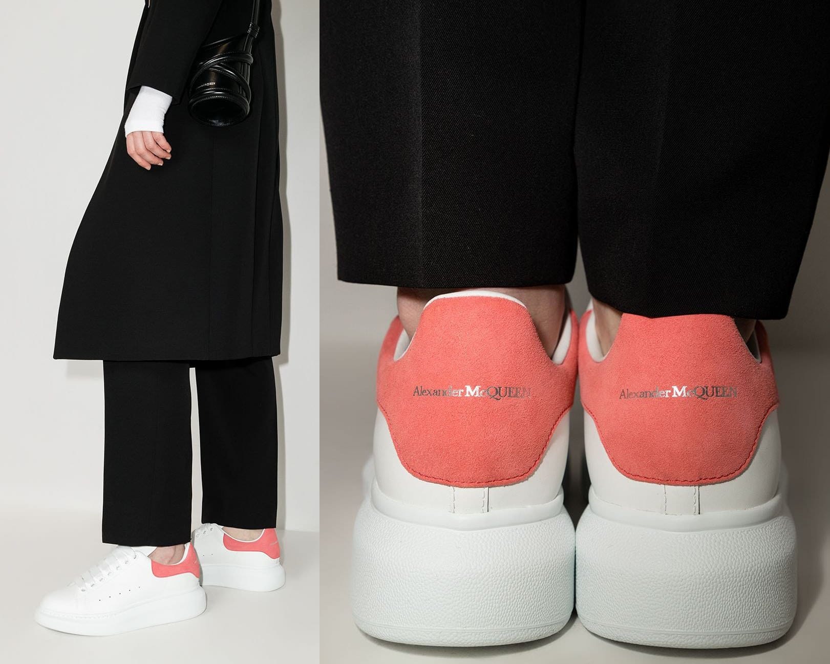 Alexander McQueen added a pink branded contrasting heel counter to their iconic Oversized Low-Top sneaker silhouette