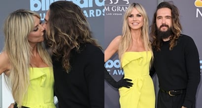 Heidi Klum Kisses Husband Tom Kaulitz in Strapless Nightshift Dress