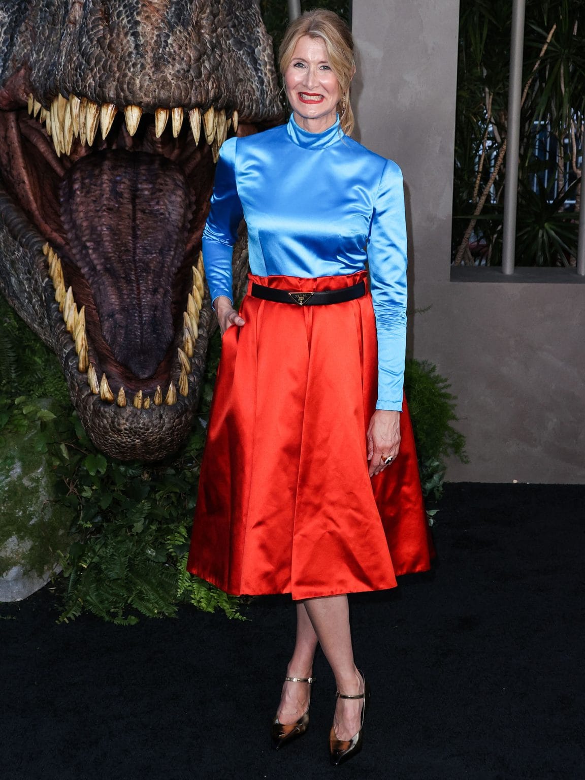 Laura Dern Makes Jurassic Comeback in Color-Blocked Prada Dress