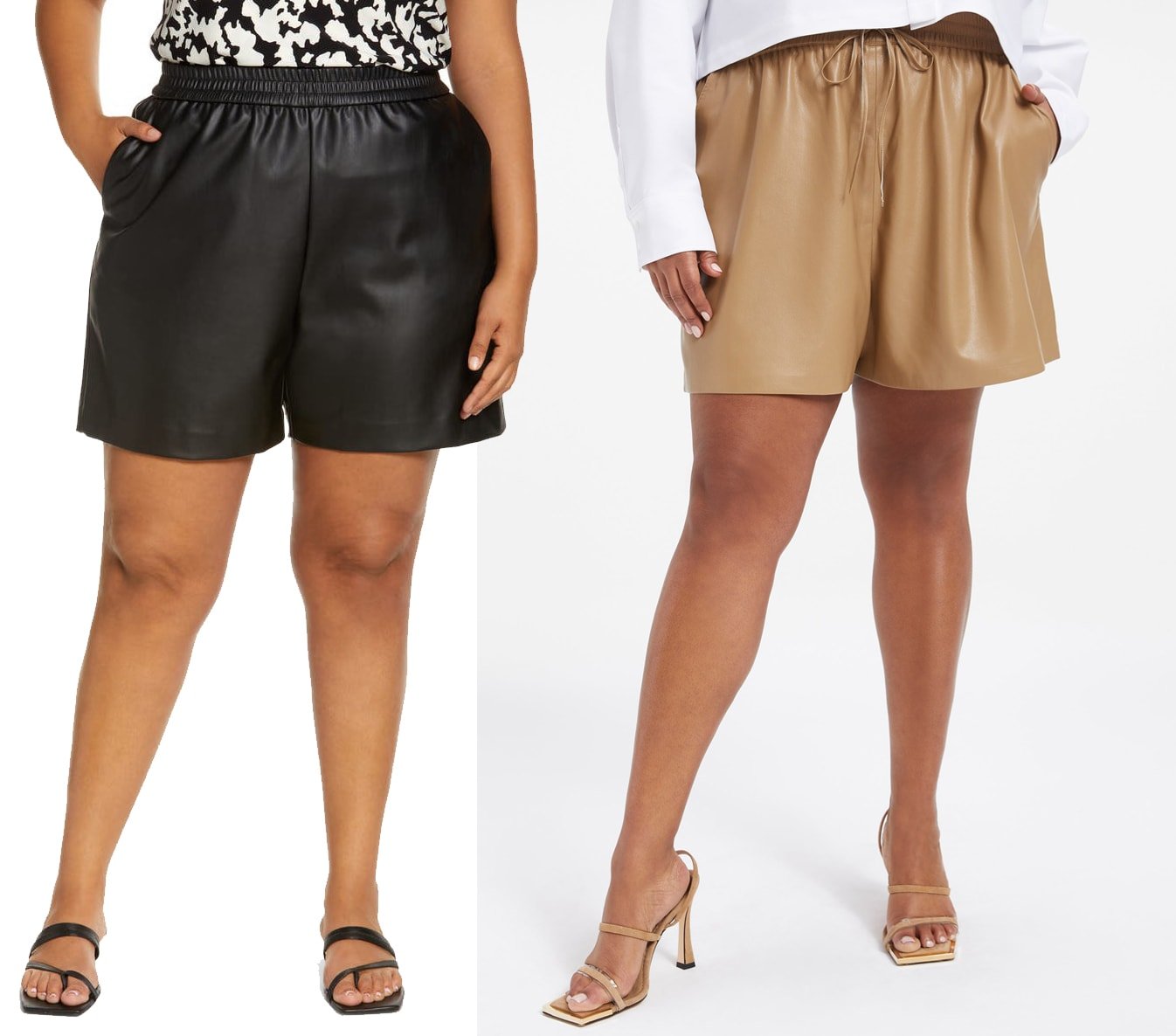 Halogen Faux Leather Shorts; Good American Better Than Faux Leather Drawstring Shorts