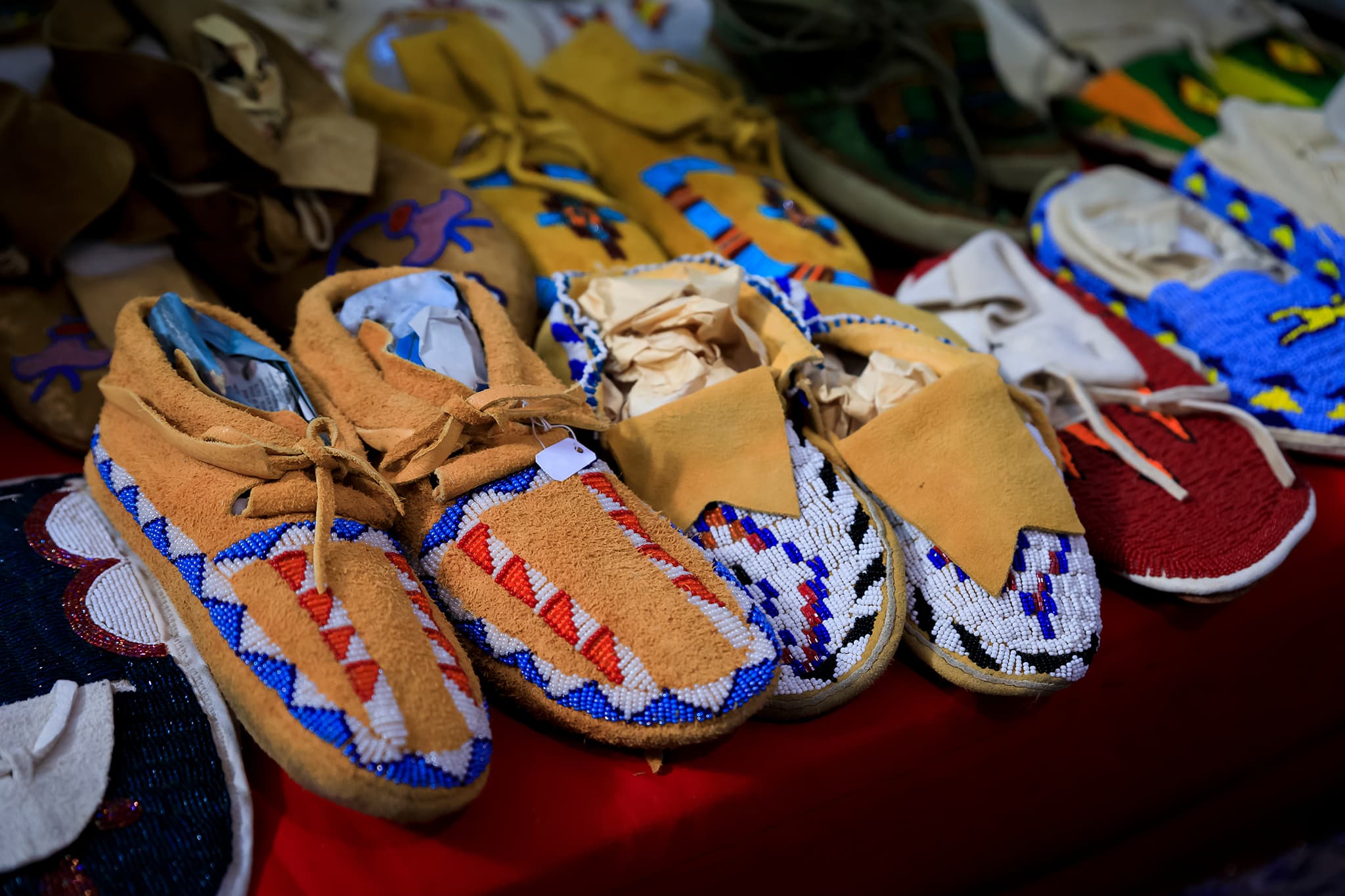 Moccasins were originally worn by native tribes, such as Native Americans