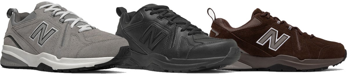 New Balance 608 v5 in gray, black, and chocolate brown colorways, $79.99