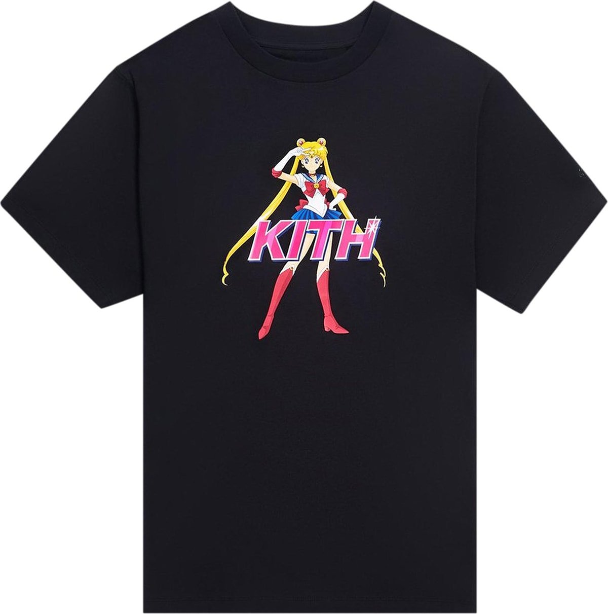 From the Spring/Summer 2020 collection, the Sailor Moon Mott tee boasts a Sailor Moon print behind the pink Kith logo