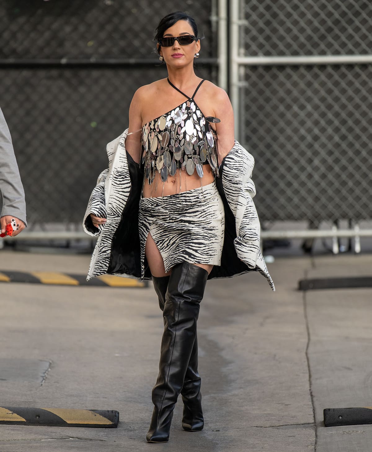 Katy Perry Promotes American Idol Season 21 In Dazzling Disco Ball Crop Top And Zebra Skirt Suit