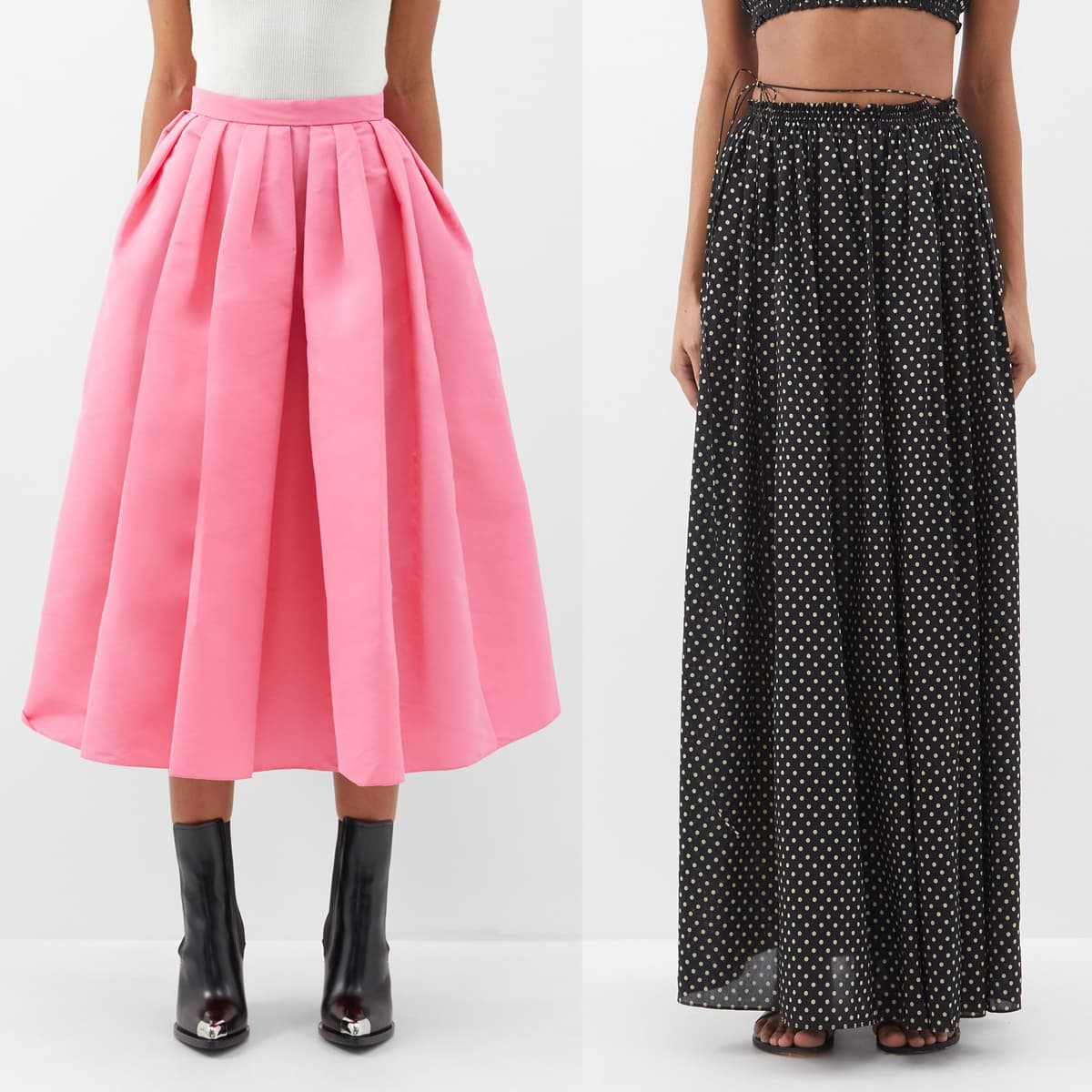 Midi skirts gracefully drape between the knees and ankles, whereas maxi skirts elegantly cascade all the way down to the ankles