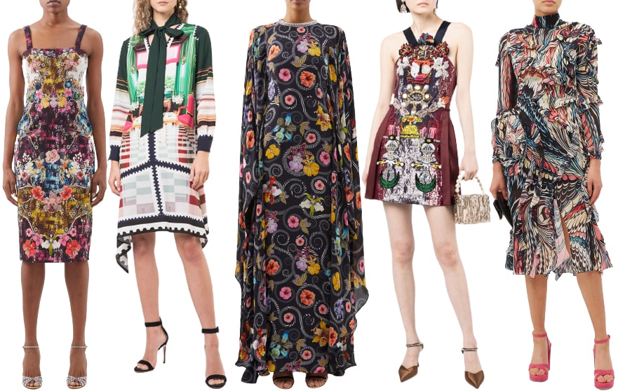 Mary Katrantzou is known for its feminine silhouettes and artistic, bold, and opulent designs