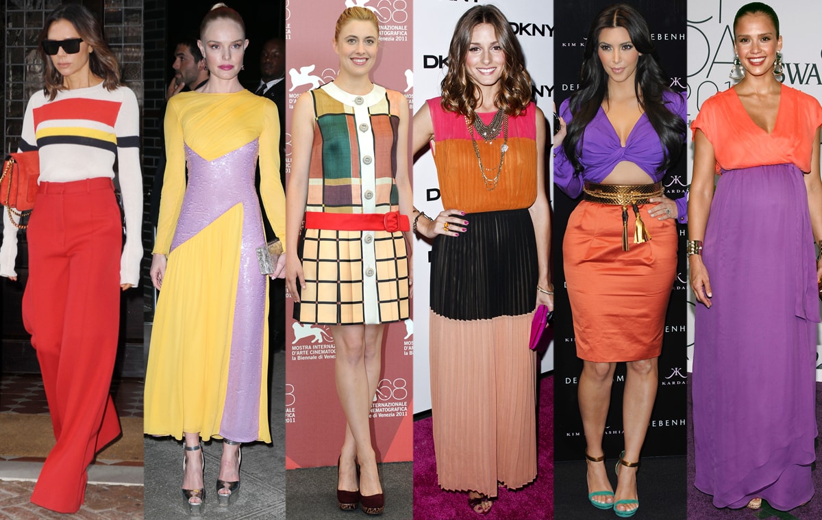 Victoria Beckham, Kate Bosworth, Greta Gerwig, Olivia Palermo, Kim Kardashian, and Jessica Alba show how to color-block