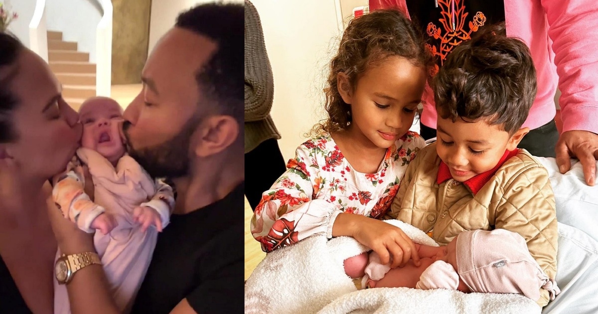 Chrissy Teigen and John Legend Give Baby Daughter Esti a Sandwich Kiss