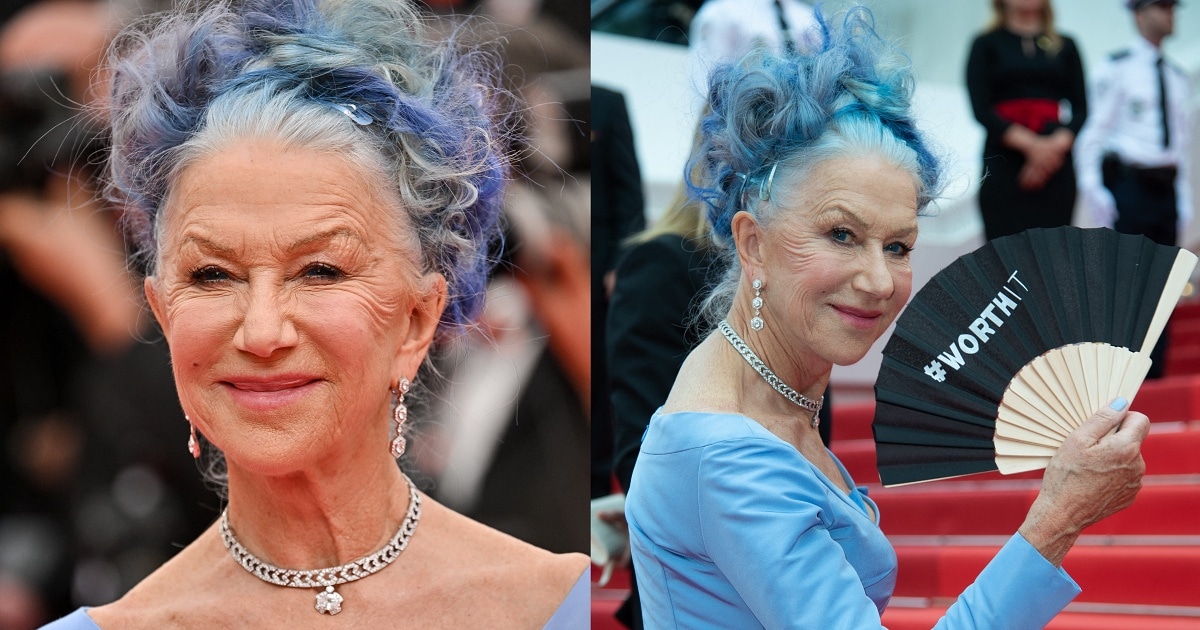 Iconic Helen Mirren Turns Heads With Blue Hair and Del Core Dress at