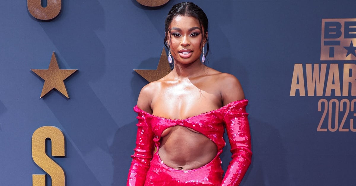 Tall Coco Jones Stuns in Scarlet LaQuan Smith Dress as She Takes Home