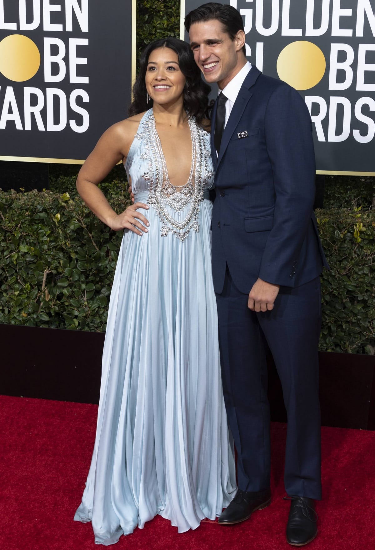 Gina Rodriguez and LoCicero made a stunning pair in matching blue ensembles at the 76th Annual Golden Globe Awards