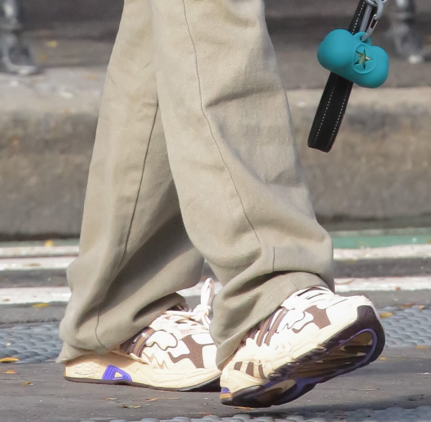 Emily Ratajkowski completes her chic casual look with Adidas x Bad Bunny Response CL dad sneakers