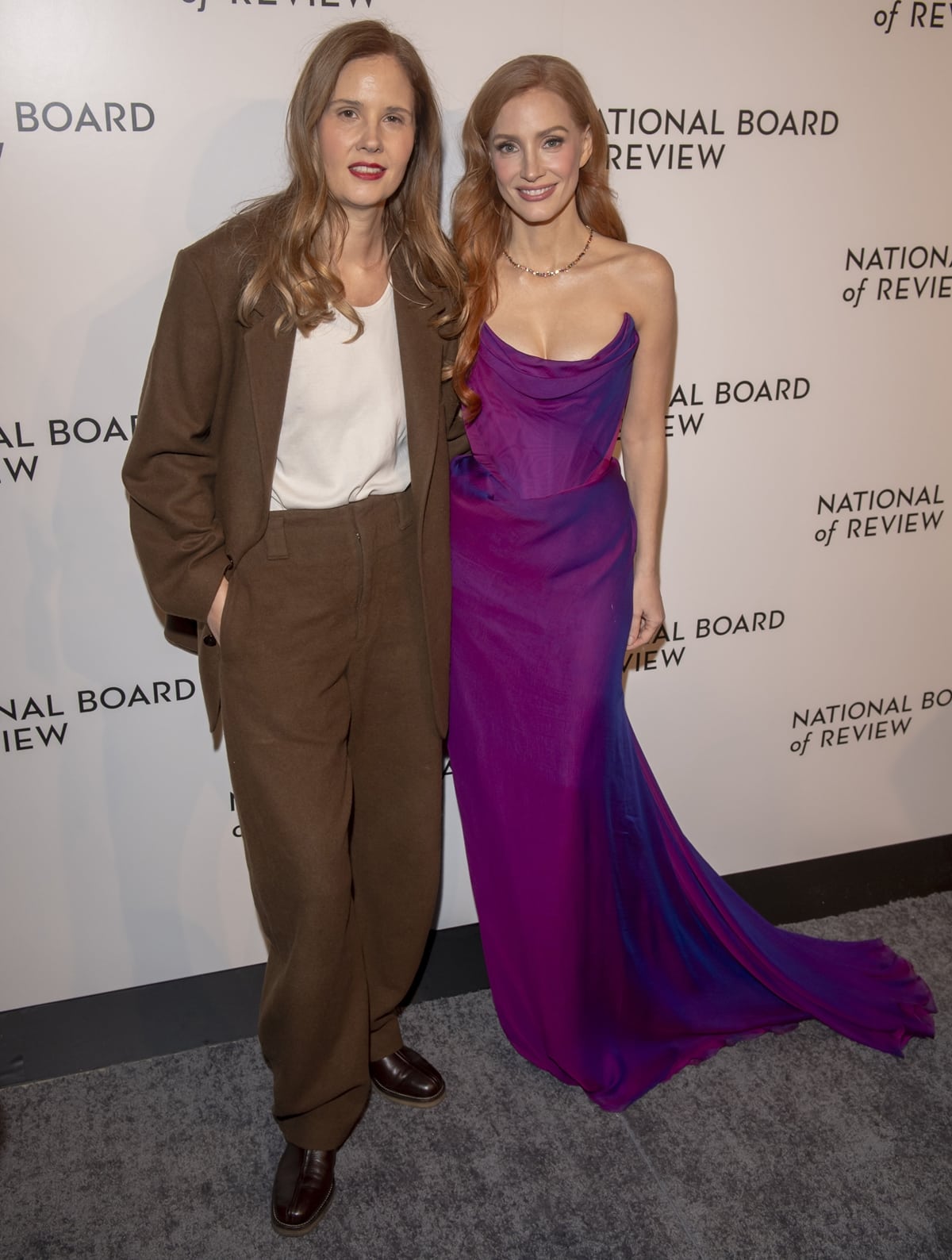 Justine Triet and Jessica Chastain at The National Board of Review Awards Gala held at Cipriani 42nd St on January 11, 2024, in New York City