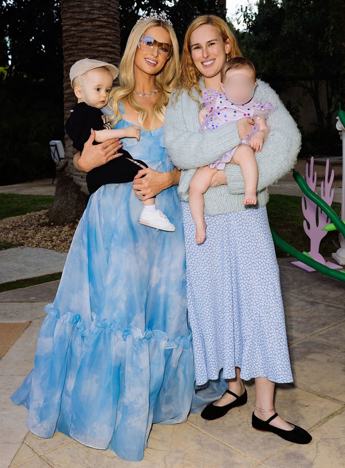 Paris Hilton with Rumer Willis and their kids at Phoenix's first birthday party