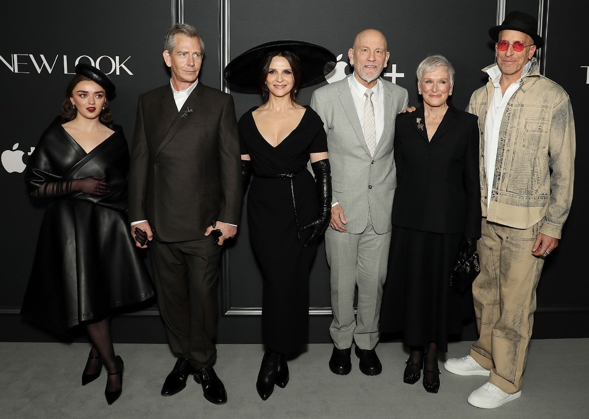 Maisie Williams, Ben Mendelsohn, Juliette Binoche, John Malkovich, Glenn Close, and director Todd A. Kessler at the New York premiere of The New Look at Florence Gould Hall on February 12, 2024