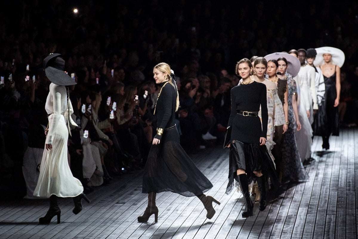 Gigi Hadid and models walk the runway during the Chanel Womenswear Fall/Winter 2024-2025 show as part of Paris Fashion Week