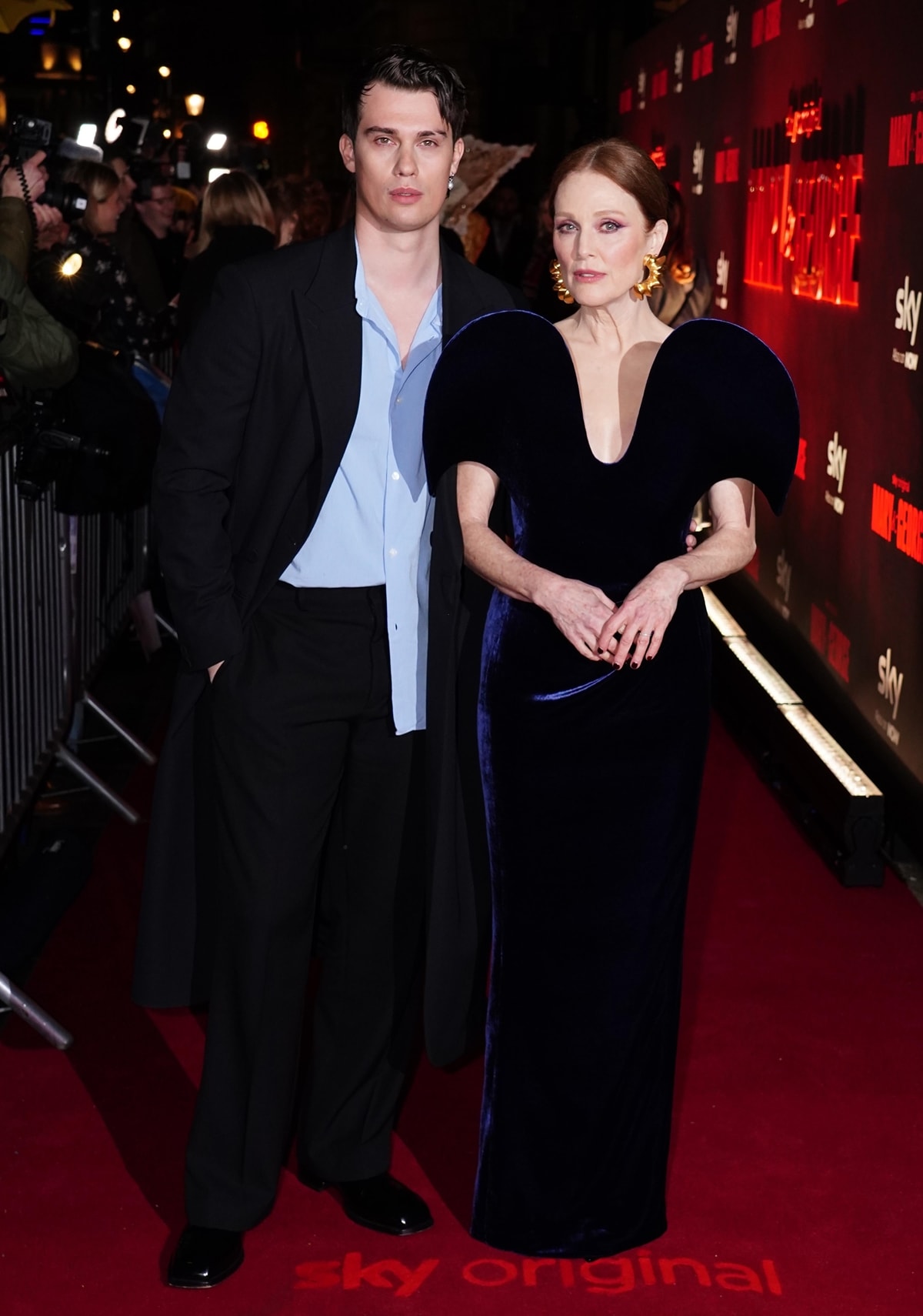 Nicholas Galitzine, alongside Julianne Moore at the Mary & George premiere, brings casual charm in Fendi, accented with Christian Louboutin's signature flair